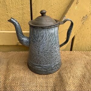 Antique Gray Graniteware Cowboy Coffee Pot Enamel